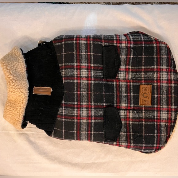 fabdog Dog Jacket - Soft & Durable Wool Shearling Coat -Black plaid - Picture 5 of 10